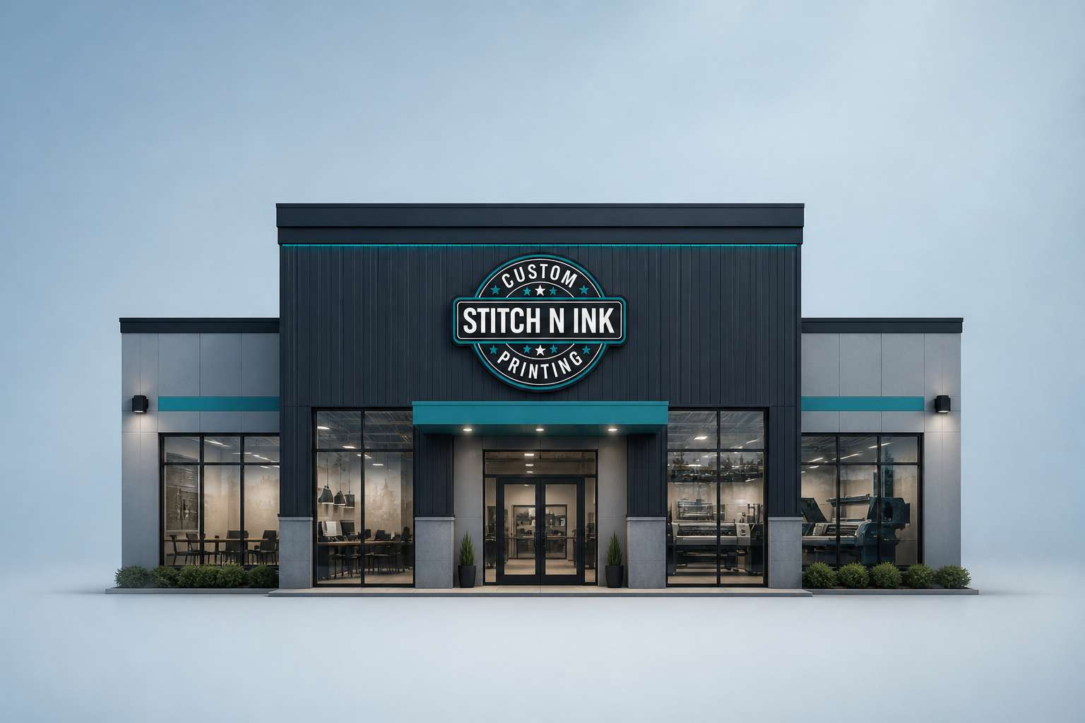 Stitch N Ink building and signage at the San Jose headquarters